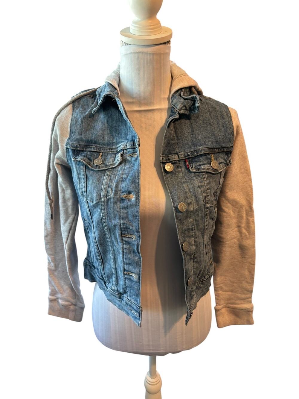 Levi's Denim Jacket XS Pink Heathered Hoodie & Sleeves